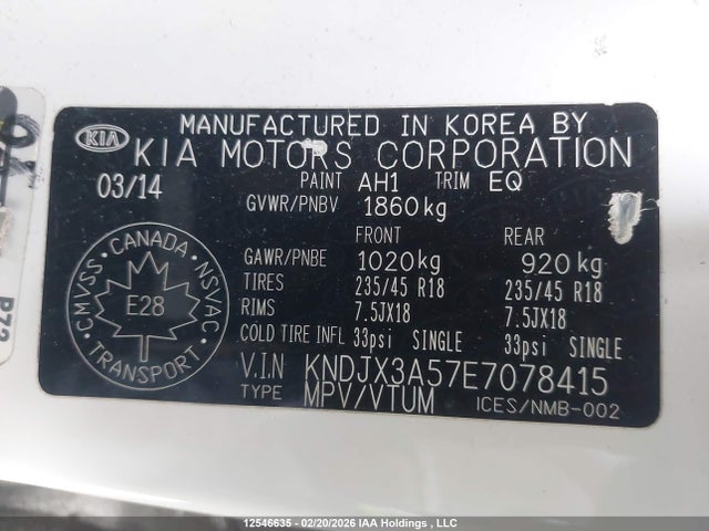 2014 Kia Soul მანქანა იყიდება აუქციონზე, vin: KNDJX3A57E7078415, აუქციონის ნომერი: 12546635