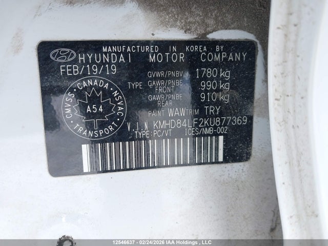 KMHD84LF2KU877369 Hyundai Elantra Sel/value/limited