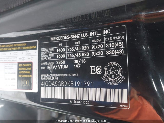 Продажа на аукционе авто 2019 Mercedes-benz Gle 400 4matic, vin: 4JGDA5GB9KB191391, номер лота: 12546649