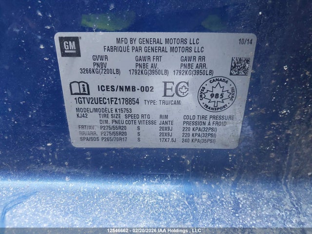 1GTV2UEC1FZ178854 GMC Sierra 1500 Sle