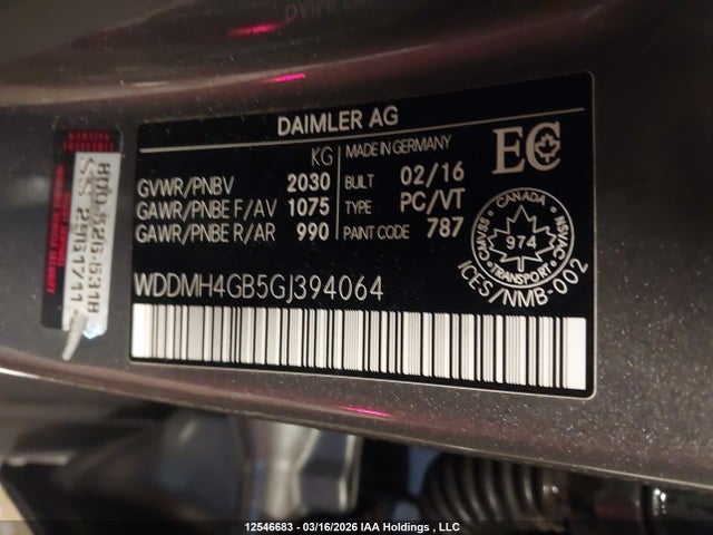 WDDMH4GB5GJ394064 Mercedes-Benz B 250 4matic