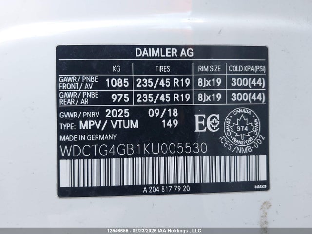 WDCTG4GB1KU005530 Mercedes-Benz Gla 250 4matic