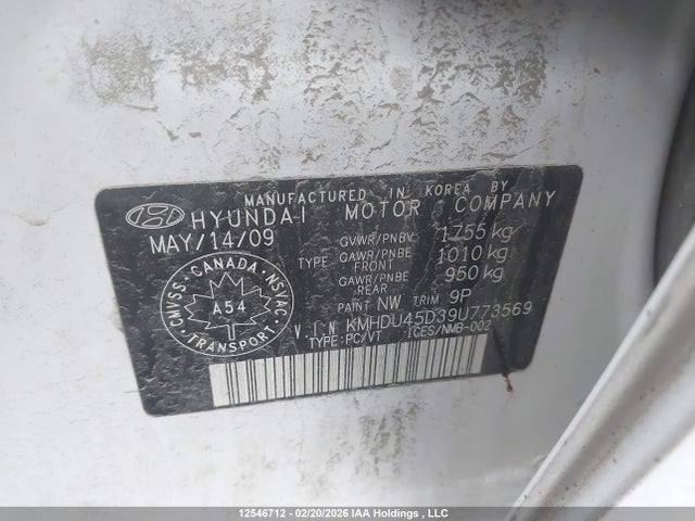 Aukcja sprzedaży 2009 Hyundai Elantra Gls/se, vin: KMHDU45D39U773569, numer aukcji: 12546712