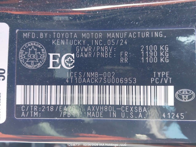 Продаж на аукціоні авто 2025 Toyota Camry Se, vin: 4T1DAACK7SU006953, номер лоту: 12546731
