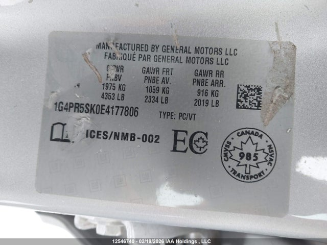 Aukcja sprzedaży 2014 Buick Verano, vin: 1G4PR5SK0E4177806, numer aukcji: 12546740