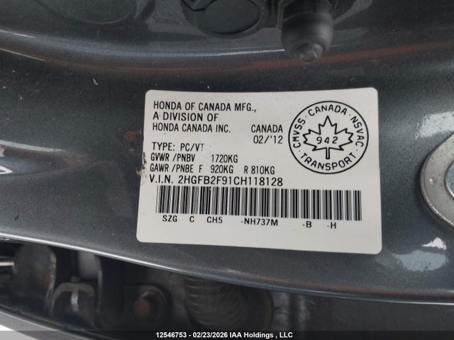 2012 Honda Civic Ex-l მანქანა იყიდება აუქციონზე, vin: 2HGFB2F91CH118128, აუქციონის ნომერი: 12546753