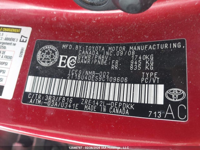 Aukcja sprzedaży 2009 Toyota Corolla Ce, vin: 2T1BU40E59C109606, numer aukcji: 12546787