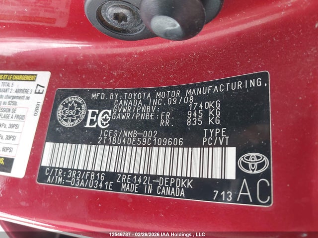 Aukcja sprzedaży 2009 Toyota Corolla Ce, vin: 2T1BU40E59C109606, numer aukcji: 12546787