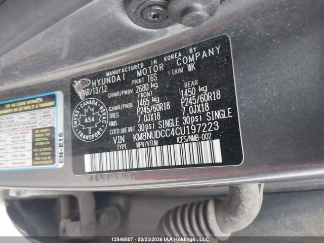 2012 Hyundai Veracruz Gls/limited მანქანა იყიდება აუქციონზე, vin: KM8NUDCC4CU197223, აუქციონის ნომერი: 12546807