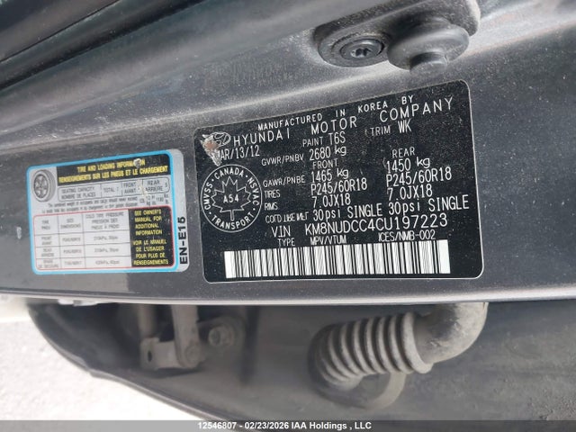 2012 Hyundai Veracruz Gls/limited მანქანა იყიდება აუქციონზე, vin: KM8NUDCC4CU197223, აუქციონის ნომერი: 12546807