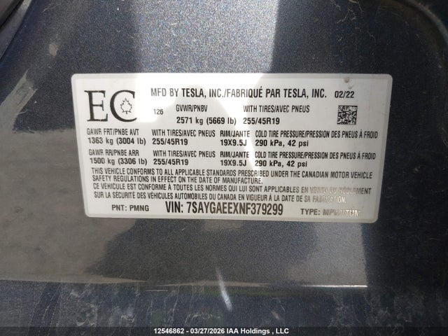 7SAYGAEEXNF379299 Tesla Model Y