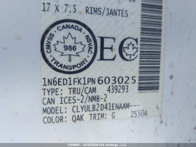1N6ED1FK1PN603025 Nissan Frontier Sv