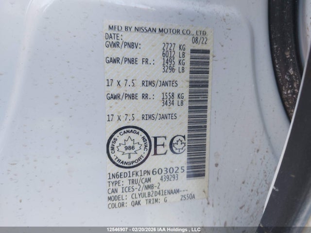 1N6ED1FK1PN603025 Nissan Frontier Sv