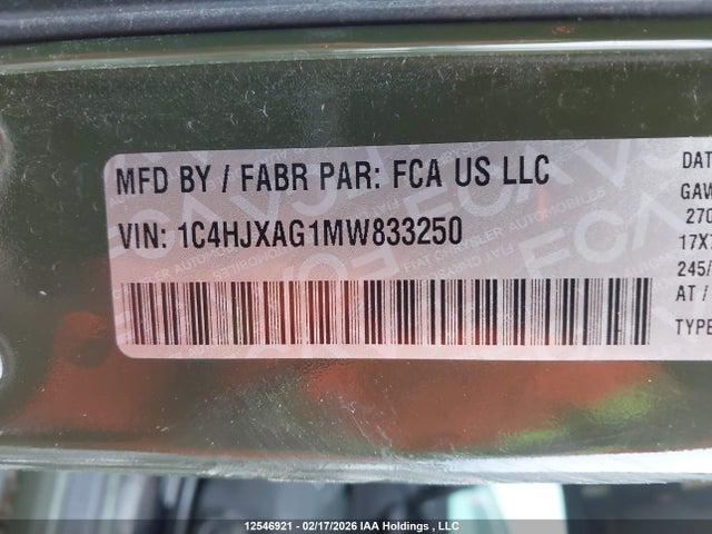1C4HJXAG1MW833250 Jeep Wrangler Sport