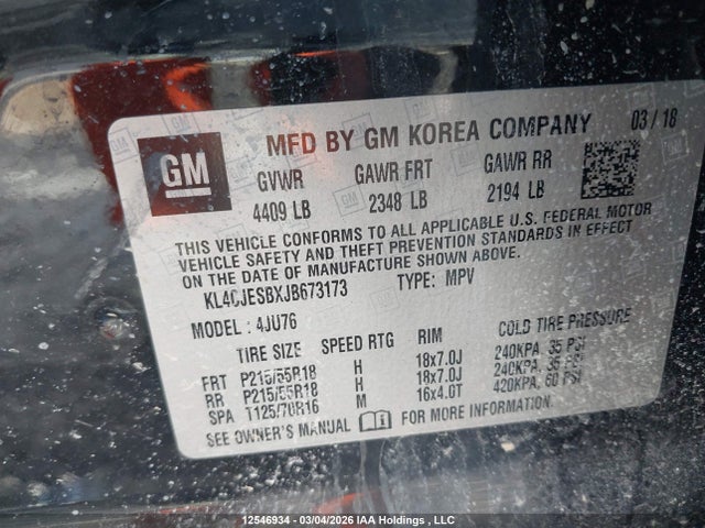 Aukcja sprzedaży 2018 Buick Encore, vin: KL4CJESBXJB673173, numer aukcji: 12546934