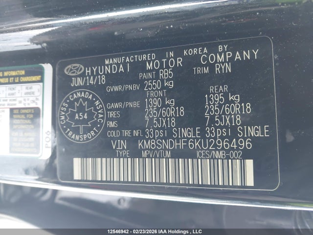 KM8SNDHF6KU296496 Hyundai Santa Fe Xl Luxury