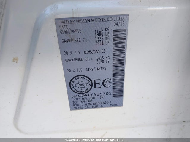 5N1AL0MM4FC525705 Infiniti QX60