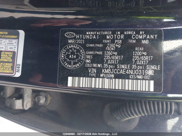 Продажа на аукционе авто 2022 Hyundai Tucson Preferred Awd With Trend Package, vin: KM8JCCAE4NU031982, номер лота: 12546960