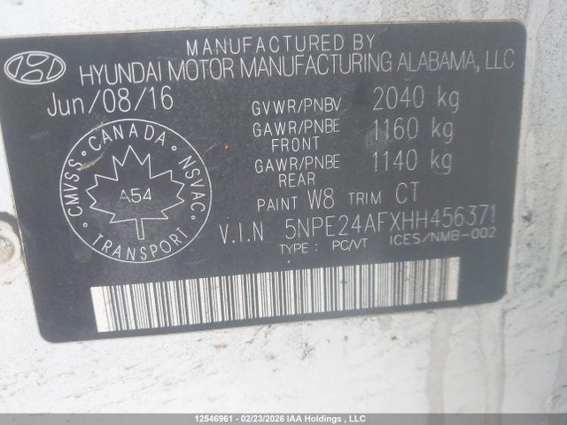 5NPE24AFXHH456371 Hyundai SONATA GLS