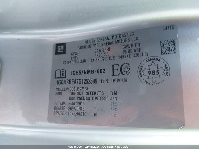 Продаж на аукціоні авто 2016 Chevrolet Colorado, vin: 1GCHSBEA7G1262399, номер лоту: 12546969