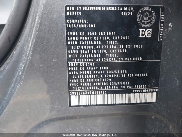 3VV2B7AX9RM132483 Volkswagen Tiguan Comfortline
