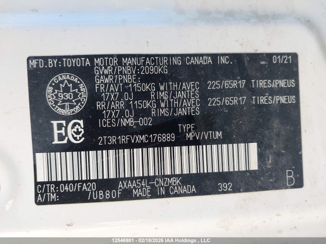 2021 Toyota Rav4 Xle მანქანა იყიდება აუქციონზე, vin: 2T3R1RFVXMC176889, აუქციონის ნომერი: 12546981