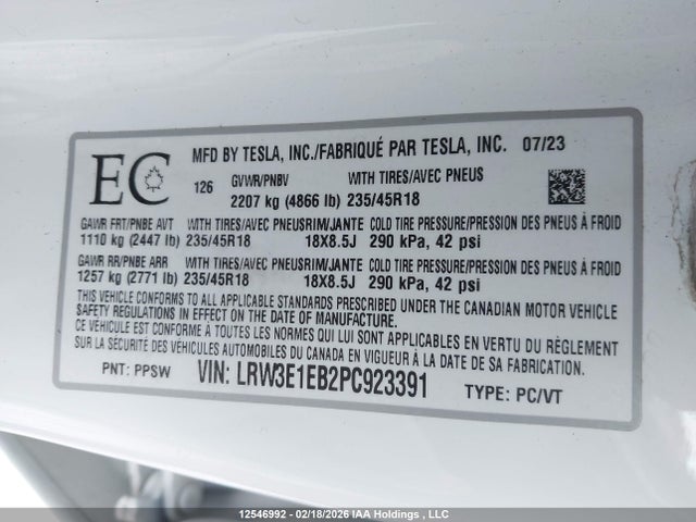 Продажа на аукционе авто 2023 Tesla Model 3 Long Range, vin: LRW3E1EB2PC923391, номер лота: 12546992