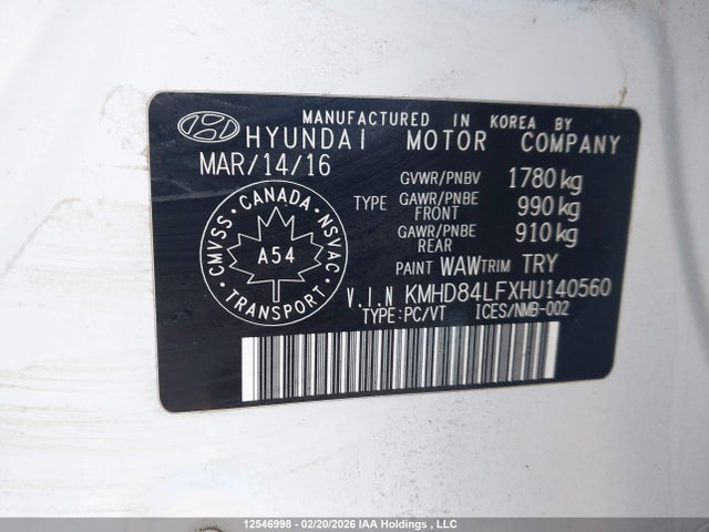 KMHD84LFXHU140560 Hyundai Elantra Se/value/limited