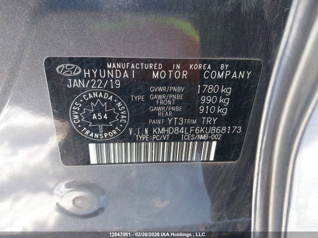 KMHD84LF6KU868173 Hyundai Elantra Sel/value/limited