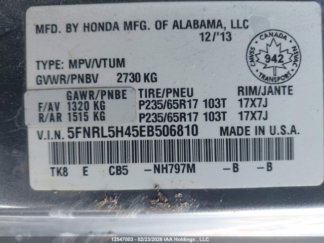 Honda ODYSSEY EX 2014 5FNRL5H45EB506810 Image 9