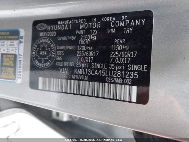 Продажа на аукционе авто 2020 Hyundai Tucson Preferred Awd With Sun And Leather Package, vin: KM8J3CA45LU281235, номер лота: 12547007