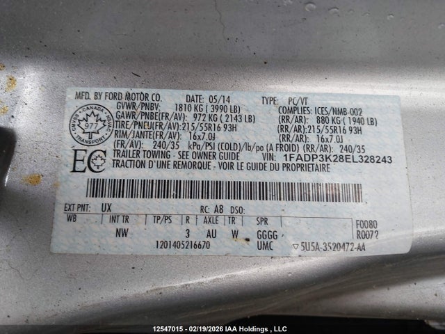 2014 Ford Focus Se მანქანა იყიდება აუქციონზე, vin: 1FADP3K28EL328243, აუქციონის ნომერი: 12547015