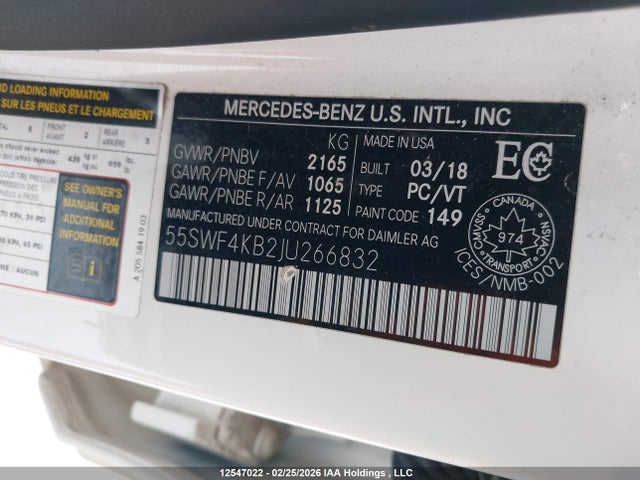 55SWF4KB2JU266832 Mercedes-Benz C 300 4matic