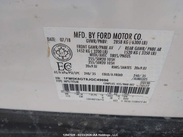 Ford Explorer 2018 1FM5K8GT8JGC49696 Image 19