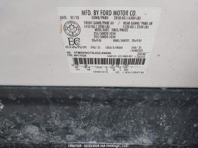 Ford Explorer 2018 1FM5K8GT8JGC49696 Image 9
