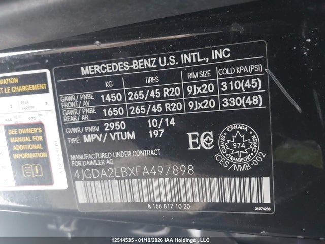 Mercedes-Benz Ml 350 Bluetec 4matic 2015 4JGDA2EBXFA497898 Image 18
