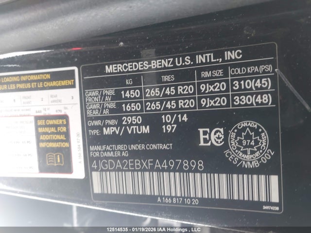 Mercedes-Benz Ml 350 Bluetec 4matic 2015 4JGDA2EBXFA497898 Image 9