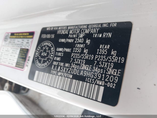 5XYZUDLA9HG391209 Hyundai Santa Fe Sport 2.0t Limited