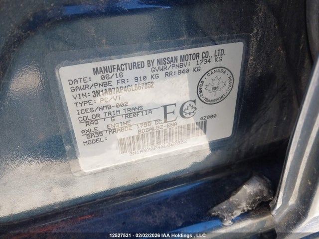 3N1AB7AP4GL667852 Nissan Sentra 1.8 S/1.8 Sl/1.8 Sr/1.8 Sv