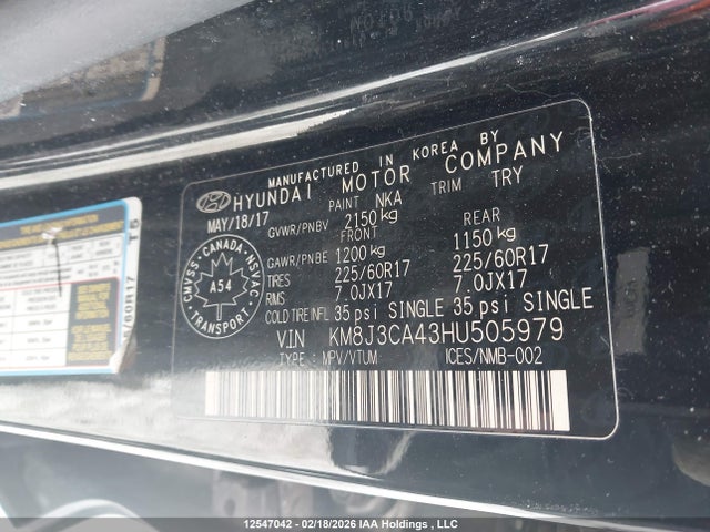 KM8J3CA43HU505979 Hyundai Tucson Limited/sport And Eco/se