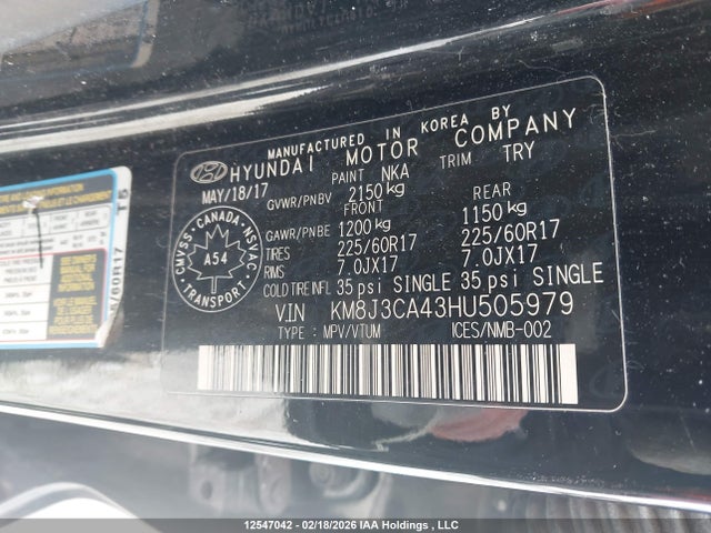 KM8J3CA43HU505979 Hyundai Tucson Limited/sport And Eco/se