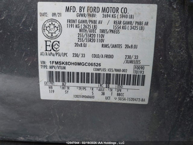 Продаж на аукціоні авто 2021 Ford Explorer Xlt, vin: 1FMSK8DH0MGC06526, номер лоту: 12547044