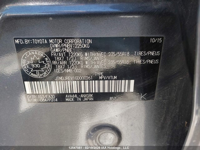 JTMDJREV1GD000261 Toyota Rav4 Hybrid Limited