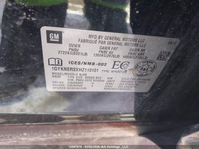 1GYKNERSXHZ110101 Cadillac XT5