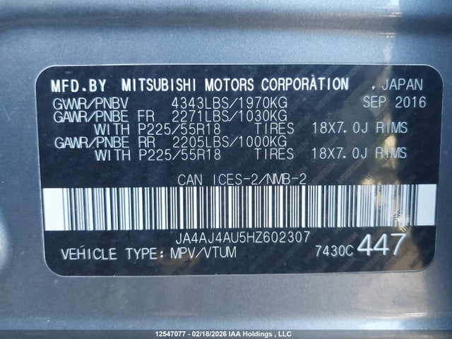 JA4AJ4AU5HZ602307 Mitsubishi Rvr Se Limited Edition