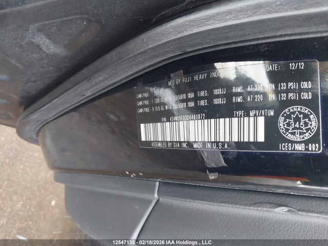12547135 :رقم المزاد ، 4S4WX9FD3D4401072 vin ، 2013 Subaru Tribeca Base 7-passenger مزاد بيع