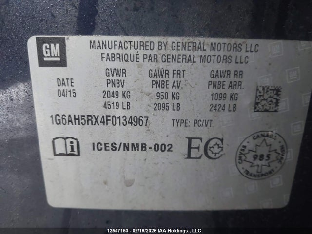 Продаж на аукціоні авто 2015 Cadillac Ats Luxury, vin: 1G6AH5RX4F0134967, номер лоту: 12547153