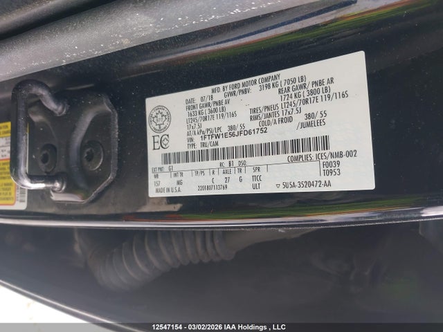 Aukcja sprzedaży 2018 Ford F-150, vin: 1FTFW1E56JFD61752, numer aukcji: 12547154