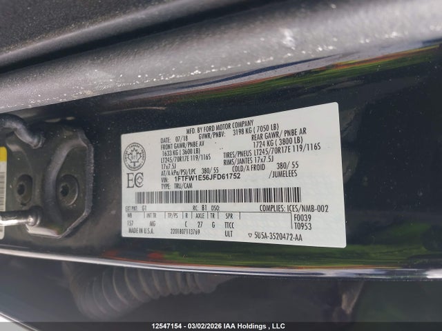 Aukcja sprzedaży 2018 Ford F-150, vin: 1FTFW1E56JFD61752, numer aukcji: 12547154