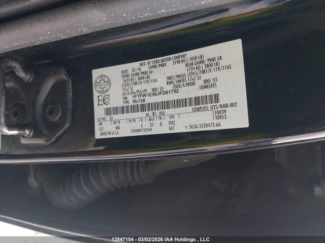 Aukcja sprzedaży 2018 Ford F-150, vin: 1FTFW1E56JFD61752, numer aukcji: 12547154